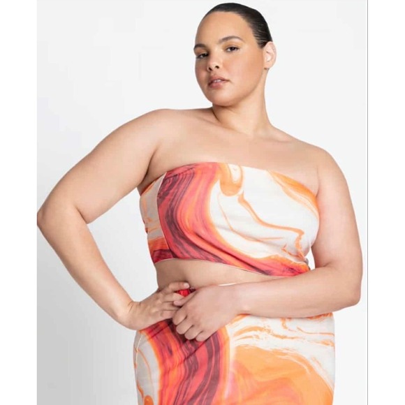 Eloquii Tops - Eloquii Womens Orange Marble Swirl Strapless Tube Top Cropped Bandeau